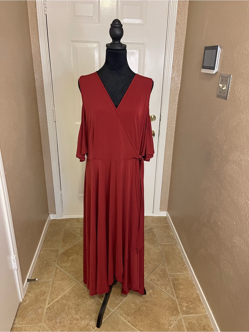 Soprano Deep Red Fauc Wrap Maxi Dress